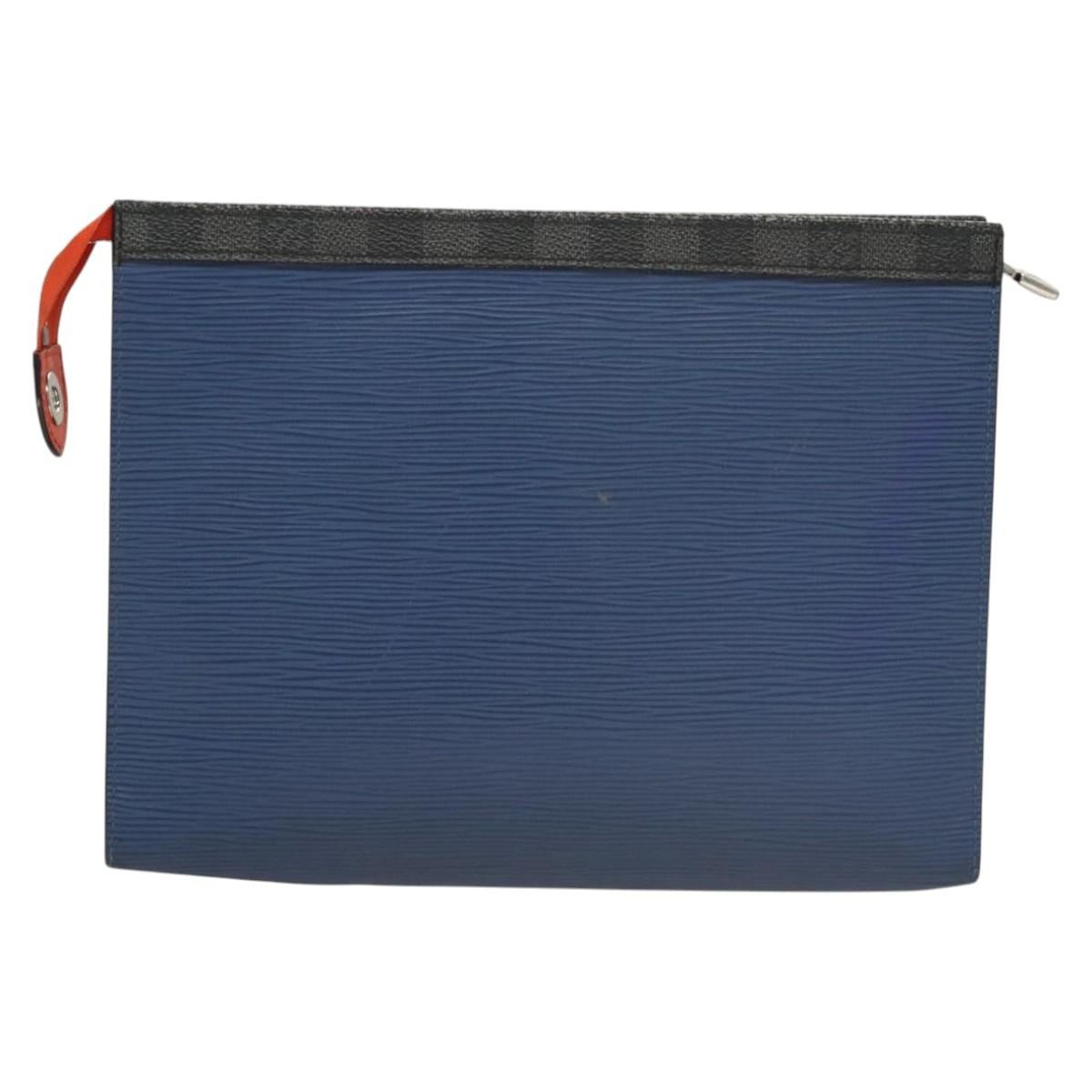 Louis Vuitton Pochette Voyage Epi Leather with Damier Graphite, BLUE, LEATHER, Clutche & pouche