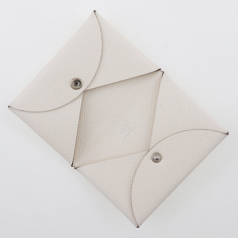 Hermes Calvi Card Holder Epsom, WHITE, LEATHER, Card Holders