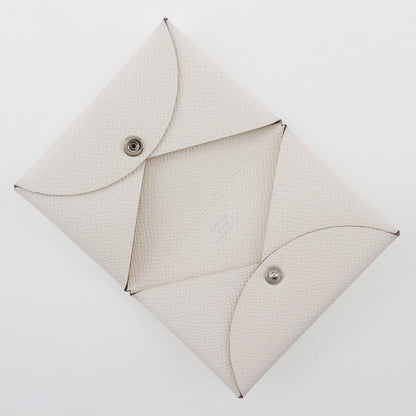 Hermes Calvi Card Holder Epsom, WHITE, LEATHER, Card Holders