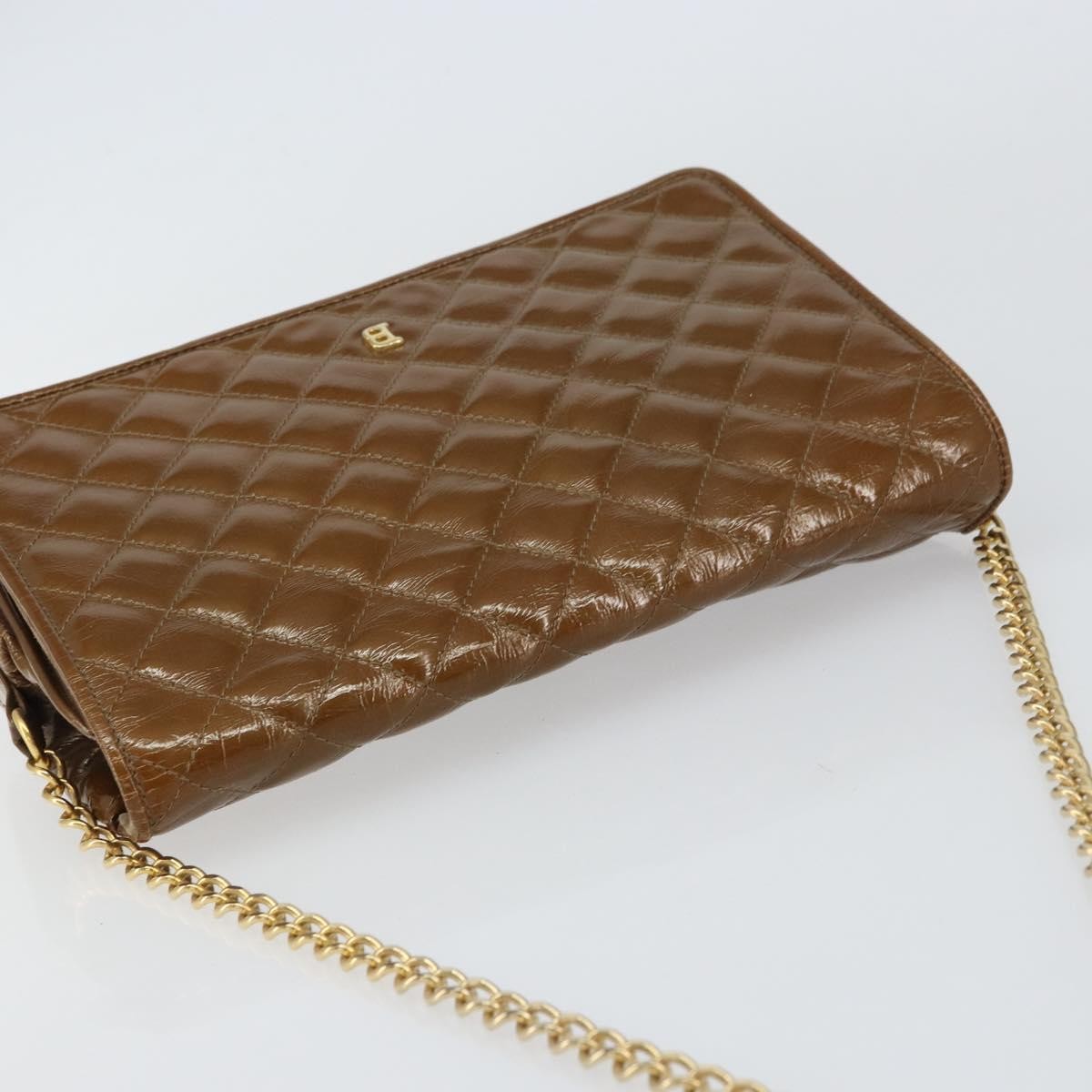 Bally Vintage Chain Shoulder Bag Quilted Patent leather, BROWN, PATENT_LEATHER, Shoulder bag