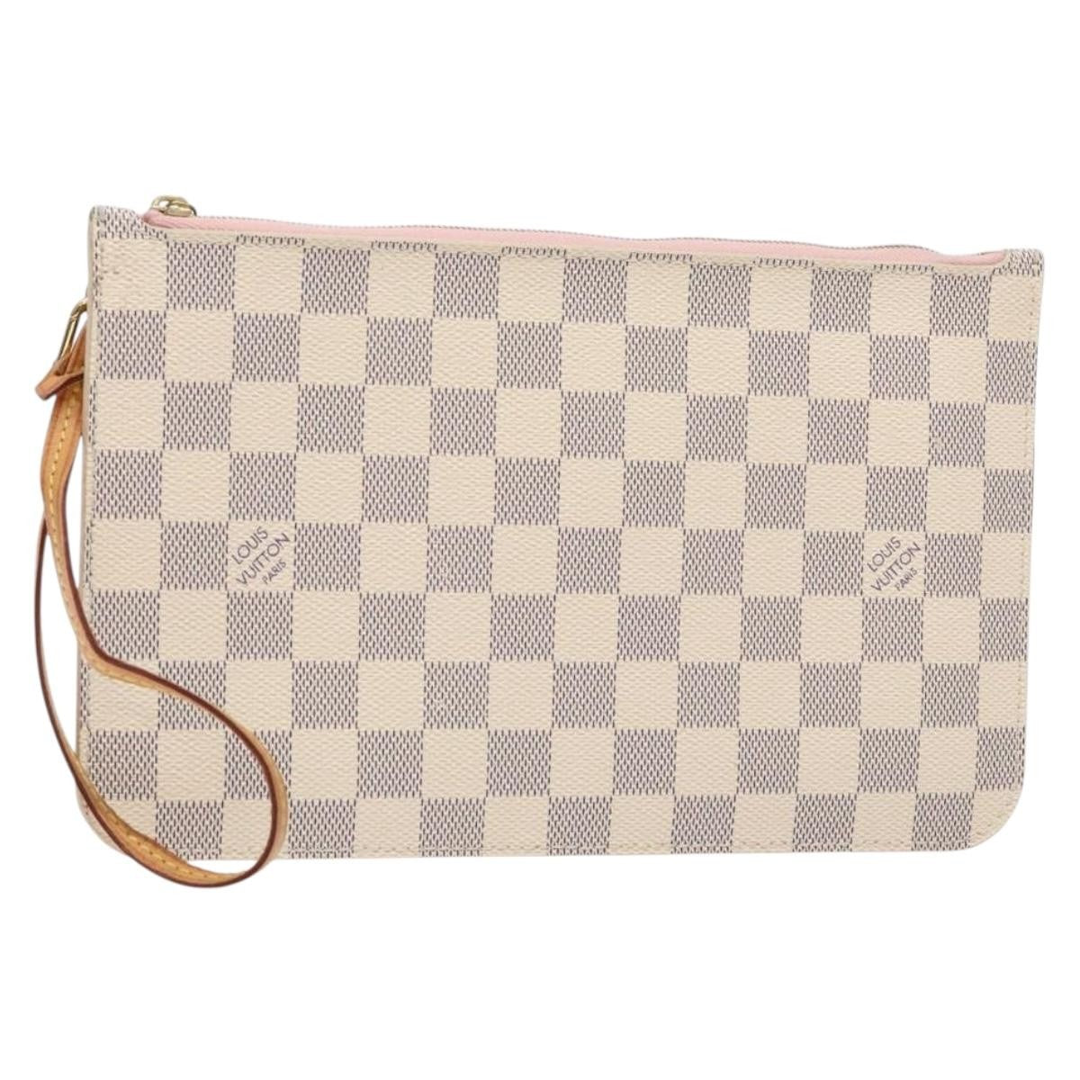Louis Vuitton Neverfull Pochette Damier, WHITE, CANVAS, Clutche & pouche