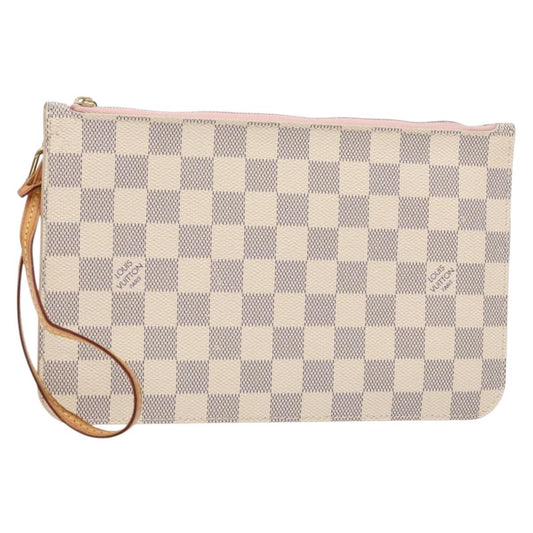 Louis Vuitton Neverfull Pochette Damier, WHITE, CANVAS, Clutche & pouche