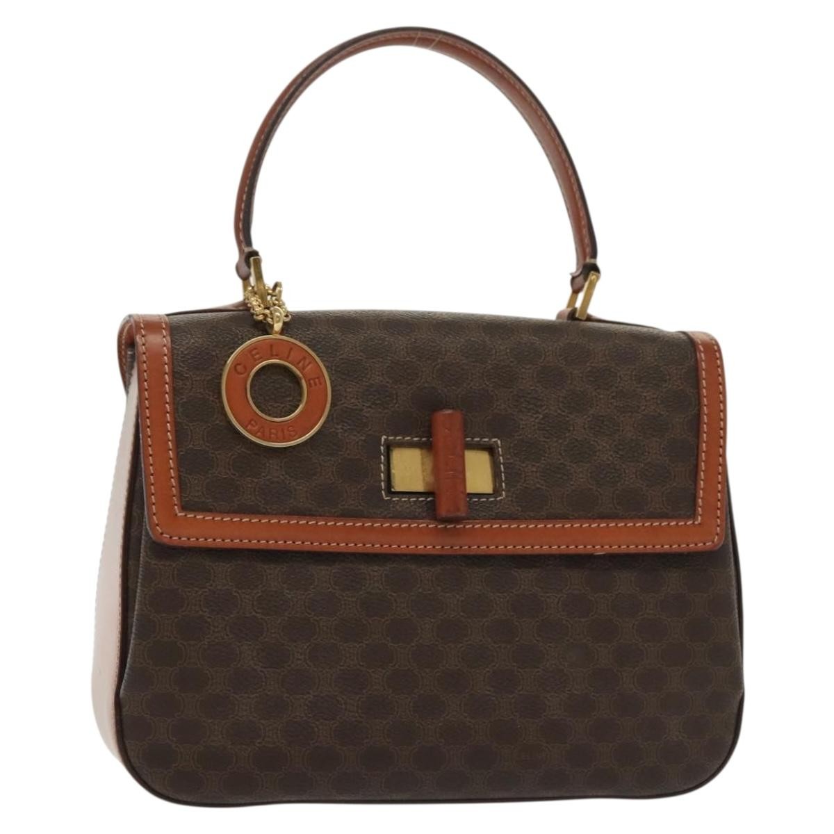 Celine Vintage Convertible Top Handle Bag Macadam Coated Canvas, BROWN, CANVAS, Handbag