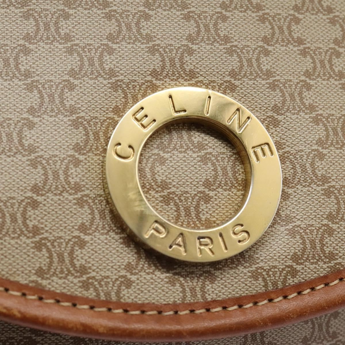 Celine Vintage Macadam Shoulder Bag Canvas and Leather, BEIGE, CANVAS, Shoulder bag