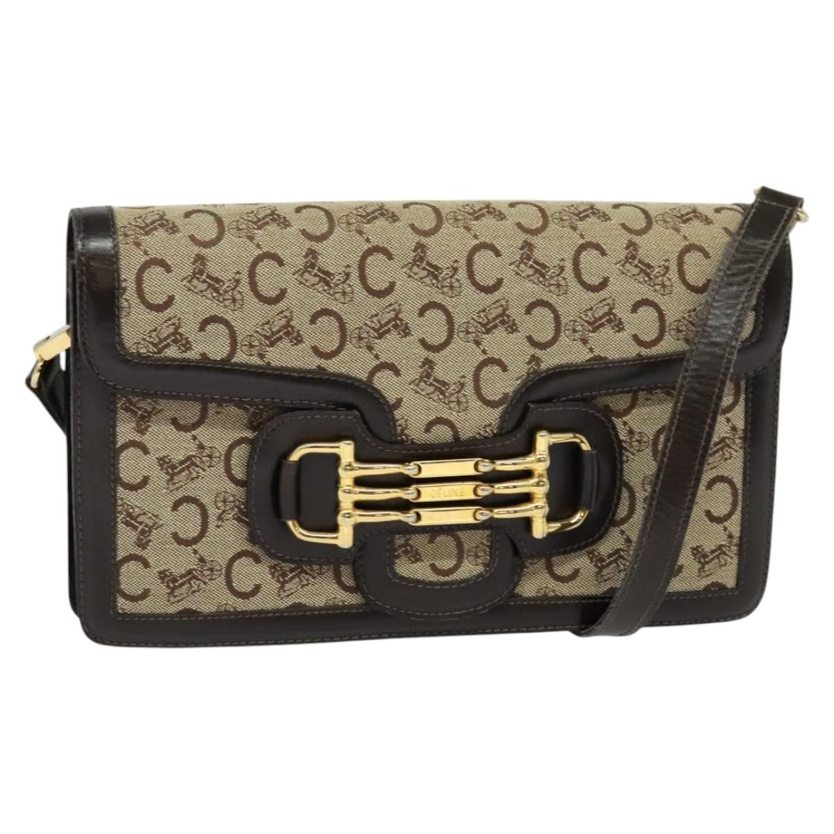 Celine C Sulky Shoulder bag Canvas and Leather, BROWN, CANVAS, Shoulder bag