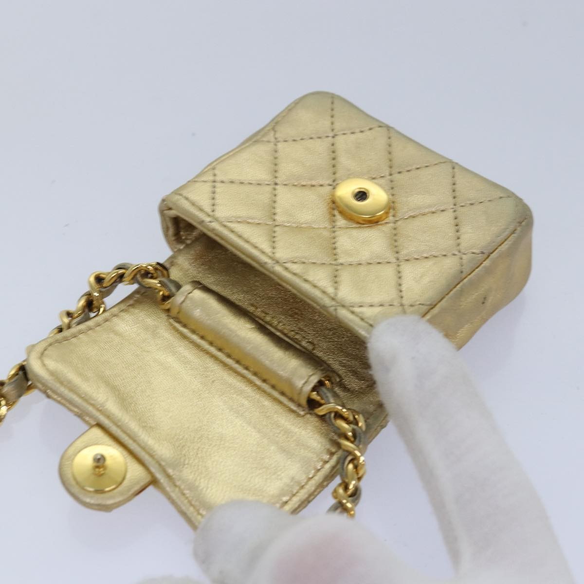 Chanel Vintage Square CC Flap Bag Quilted Leather, Gold, Leather, Shoulder Bag