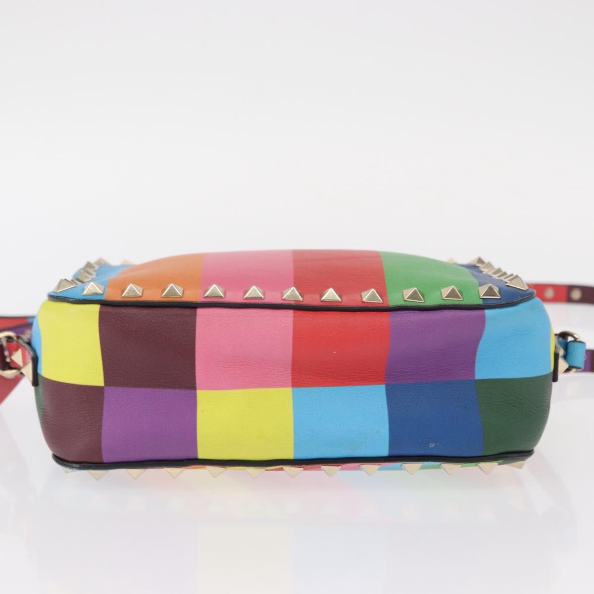 Valentino Garavani Rockstud 1973 Camera Crossbody Bag Striped Leather, GOLD, LEATHER, Shoulder bag