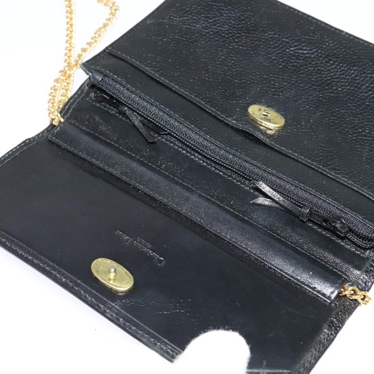 Christian Dior Vintage Chain Flap Shoulder Bag Leather, BLACK, LEATHER, Shoulder bag