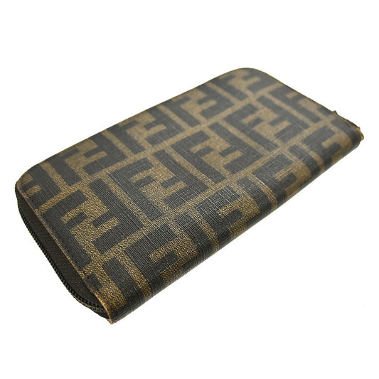 Fendi Zip Around Organizer Wallet Zucca Coated Canvas, BROWN, CANVAS, Wallets