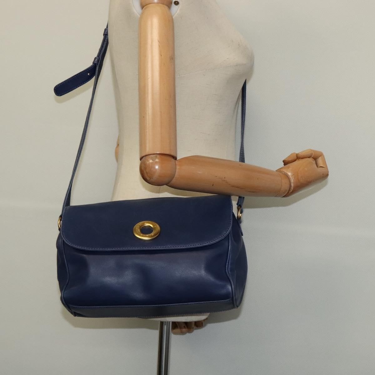 Celine Circle logo Leather, NAVY, LEATHER, Shoulder bag