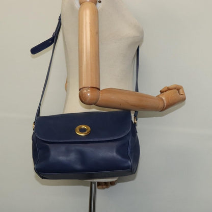 Celine Circle logo Leather, NAVY, LEATHER, Shoulder bag