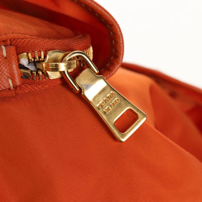 Prada Vela Double Front Pocket Backpack Tessuto with Saffiano Leather, ORANGE, NYLON, Backpack
