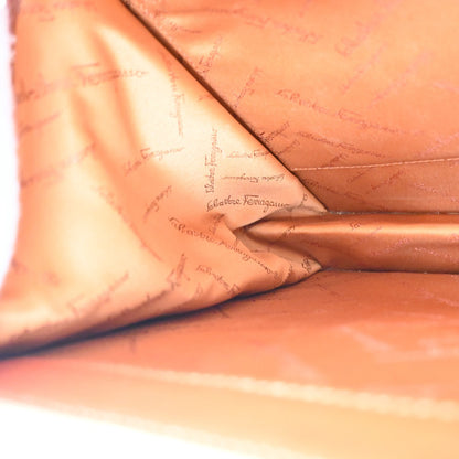 Salvatore Ferragamo Double Gancini Top Handle Bag Saffiano Leather, Brown, Leather, Handbag