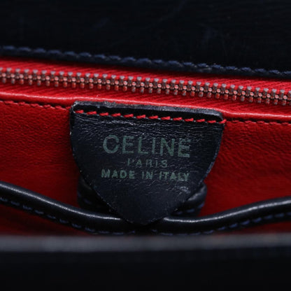 Celine Vintage Circle Logo Crossbody Bag Leather, NAVY, LEATHER, Crossbody bag