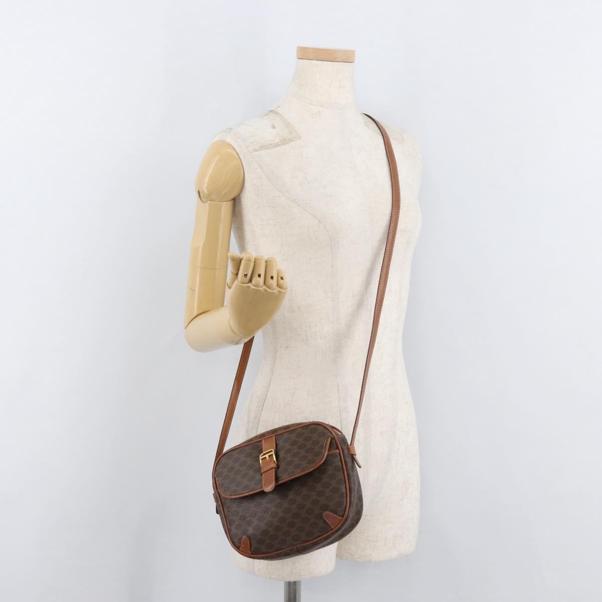 Celine Vintage Macadam Shoulder Bag Canvas, Brown, PVC, Shoulder Bag