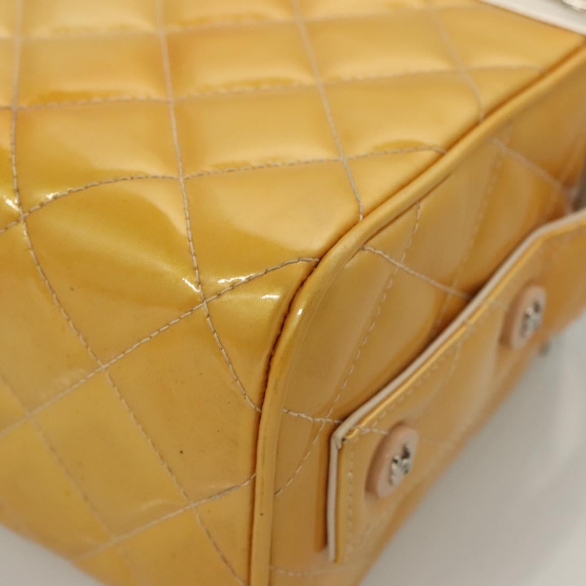 Chanel Vintage Metal Box Bag Quilted Lambskin, YELLOW, PATENT_LEATHER, Handbag
