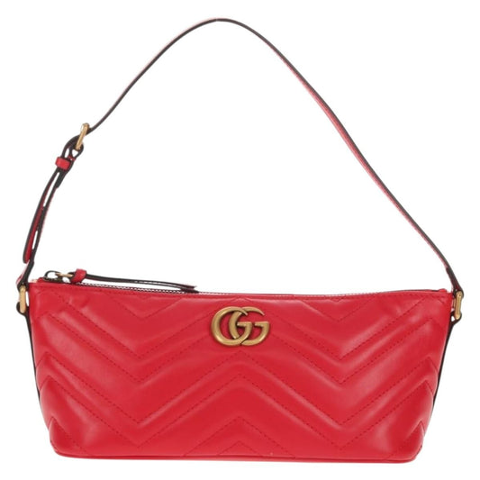 Gucci GG Marmont Pochette Shoulder Bag Matelasse Leather, RED, LEATHER, Clutche & pouche