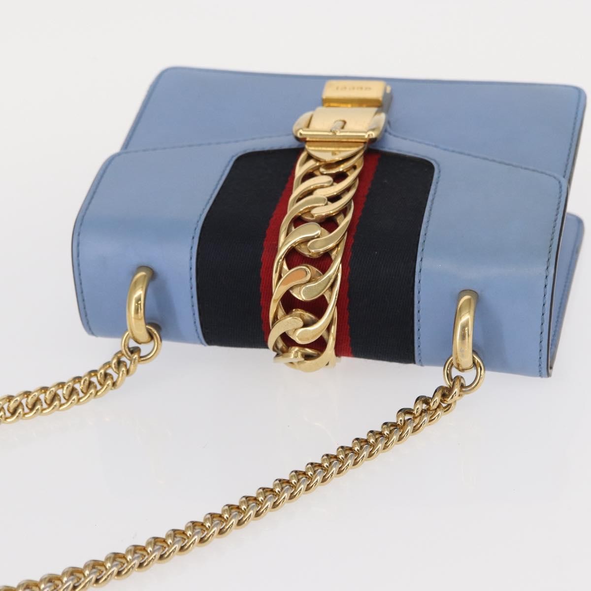 Gucci Sylvie Chain Shoulder Bag Leather, BLUE, LEATHER, Shoulder bag