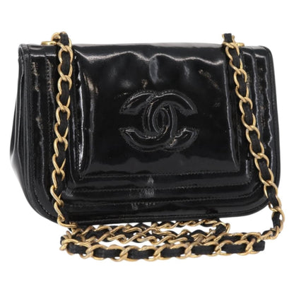Chanel Vintage CC Stitch Flap Bag Patent, BLACK, PATENT_LEATHER, Shoulder bag