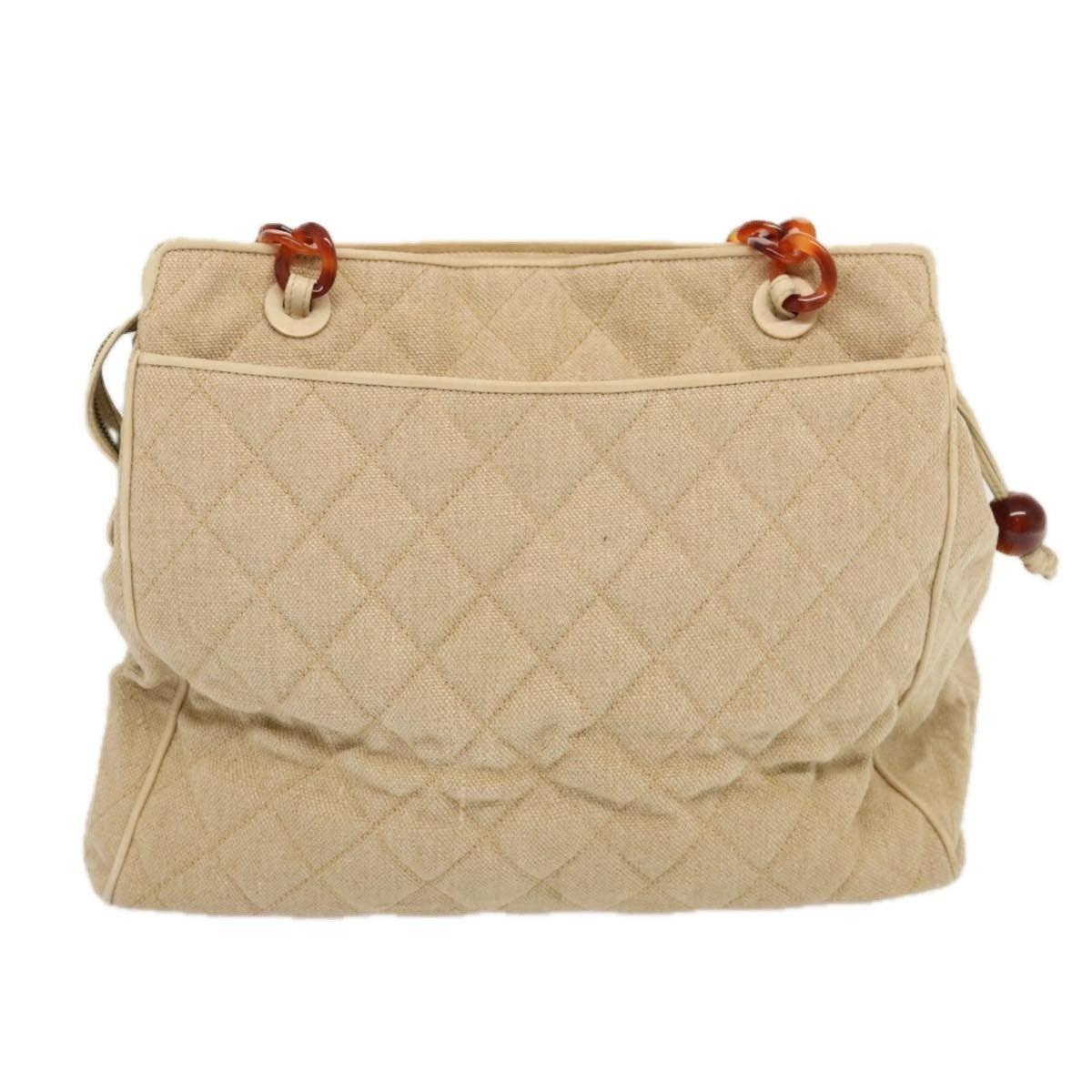 Chanel Resin Chain Handle Shoulder Bag Canvas, BEIGE, CANVAS, Shoulder bag