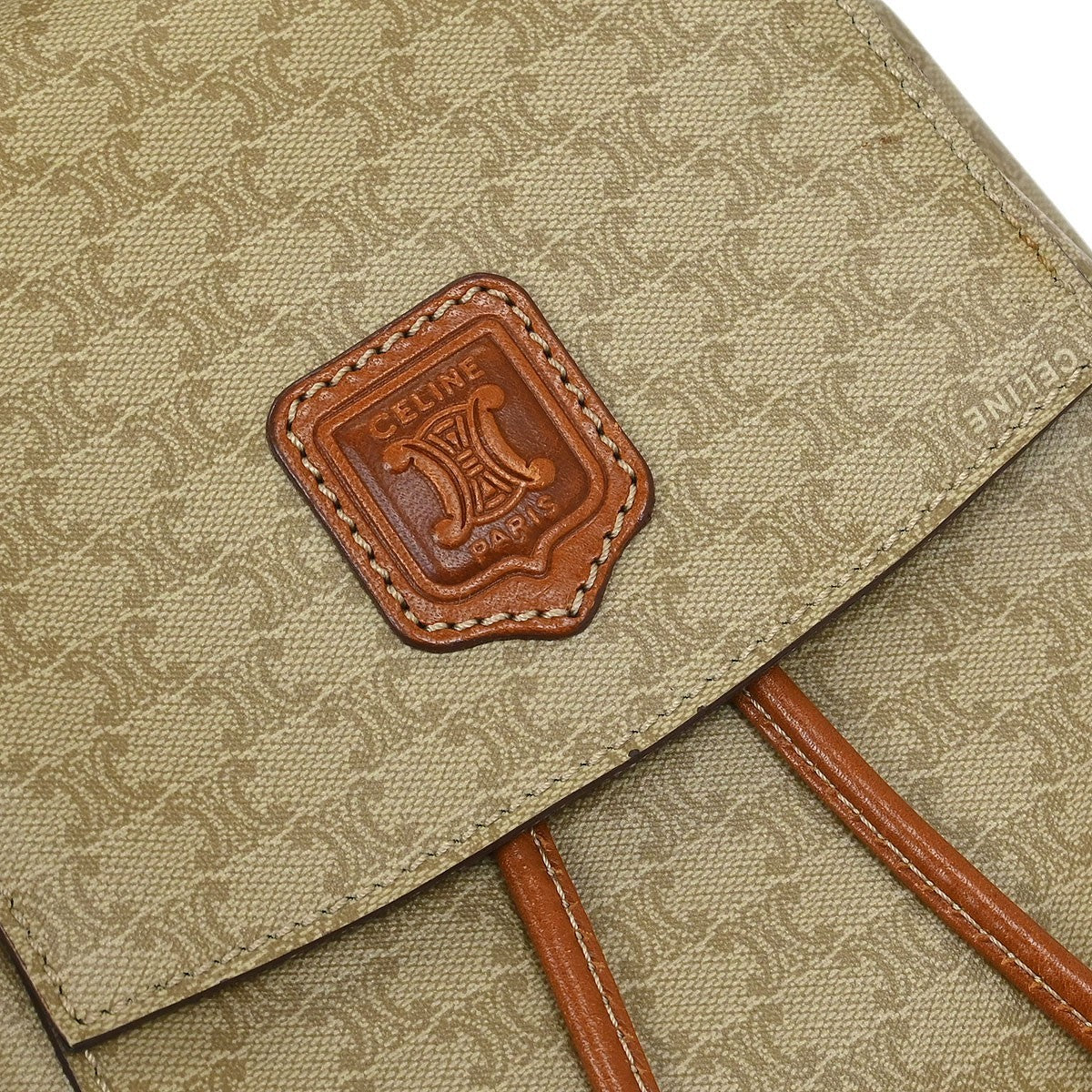 Celine Vintage Macadam Backpack Canvas and Leather, BEIGE, CANVAS, Backpack