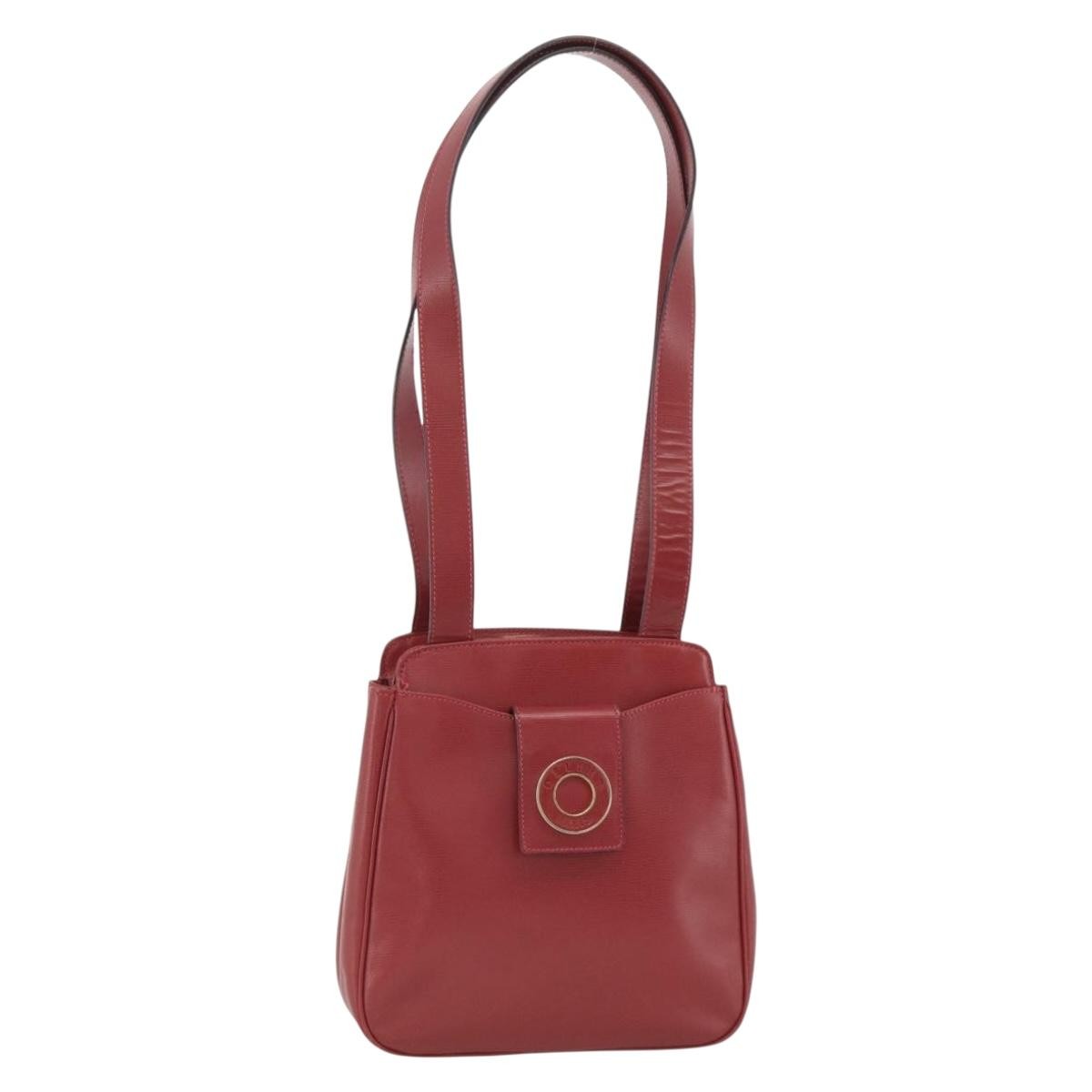 Celine Circle logo Leather, Burgundy, Leather, Tote Bag