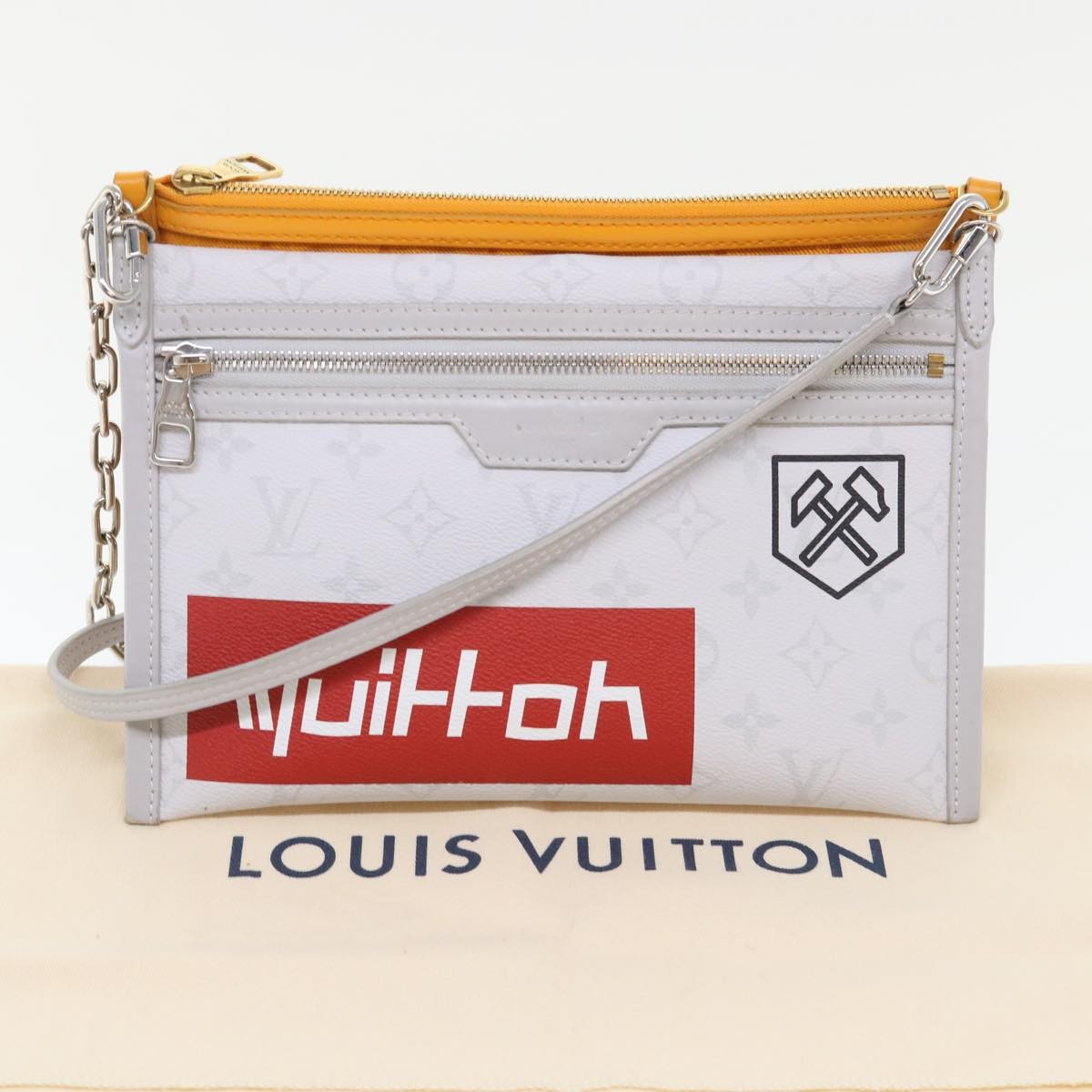 Louis Vuitton Double Flat Messenger Bag Limited Edition Logo Story Monogram Canvas and Denim, WHITE, CANVAS, Shoulder bag