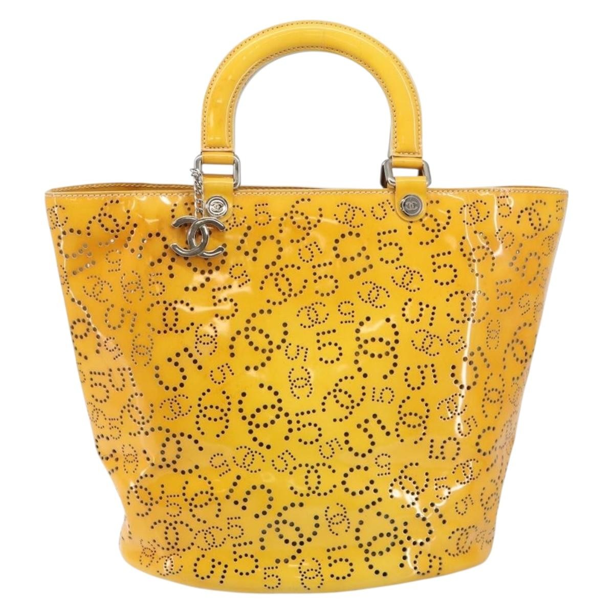 Chanel CC No.5 Shopping Tote Perforated Patent, YELLOW, PATENT_LEATHER, Tote bag