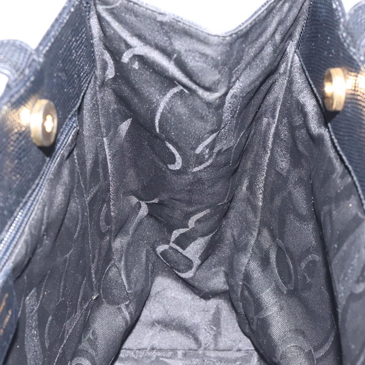 Salvatore Ferragamo Vintage Vara Bow Tote Lizard Embossed Leather, BLACK, LEATHER, Tote bag