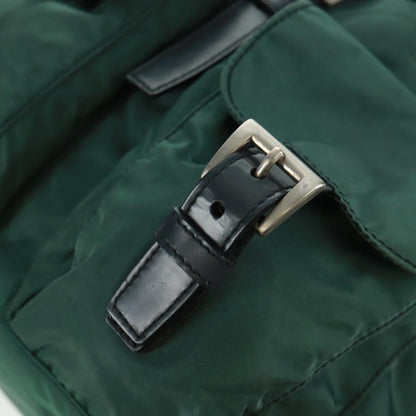 Prada Vela Double Front Pocket Backpack Tessuto with Saffiano Leather, GREEN, NYLON, Backpack