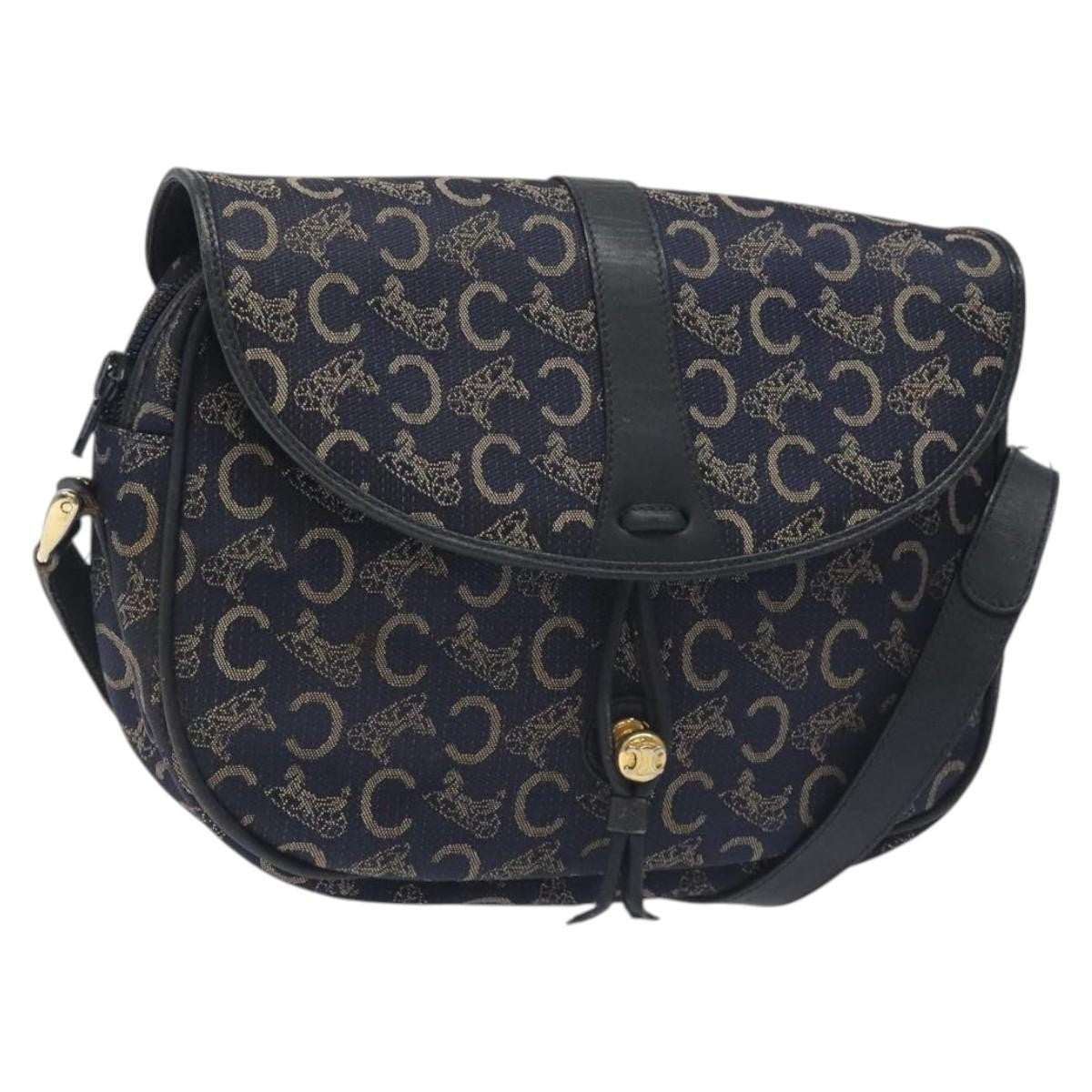 Celine C Sulky Shoulder bag Canvas and Leather, NAVY, CANVAS, Shoulder bag
