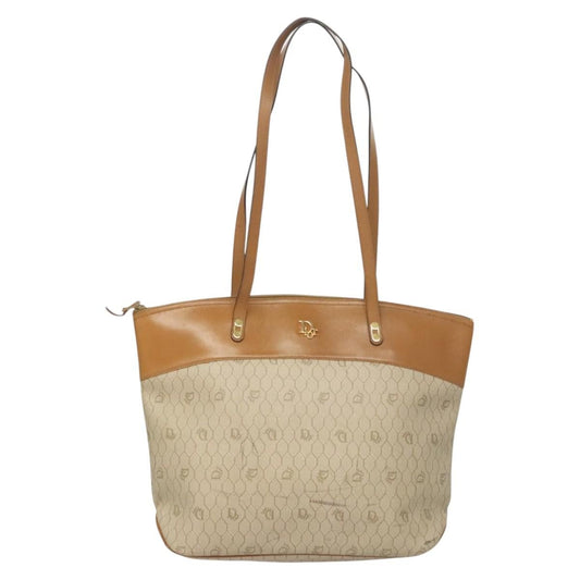 Christian Dior Vintage Honeycomb Tote Bag Canvas and Leather, BEIGE, CANVAS, Tote bag