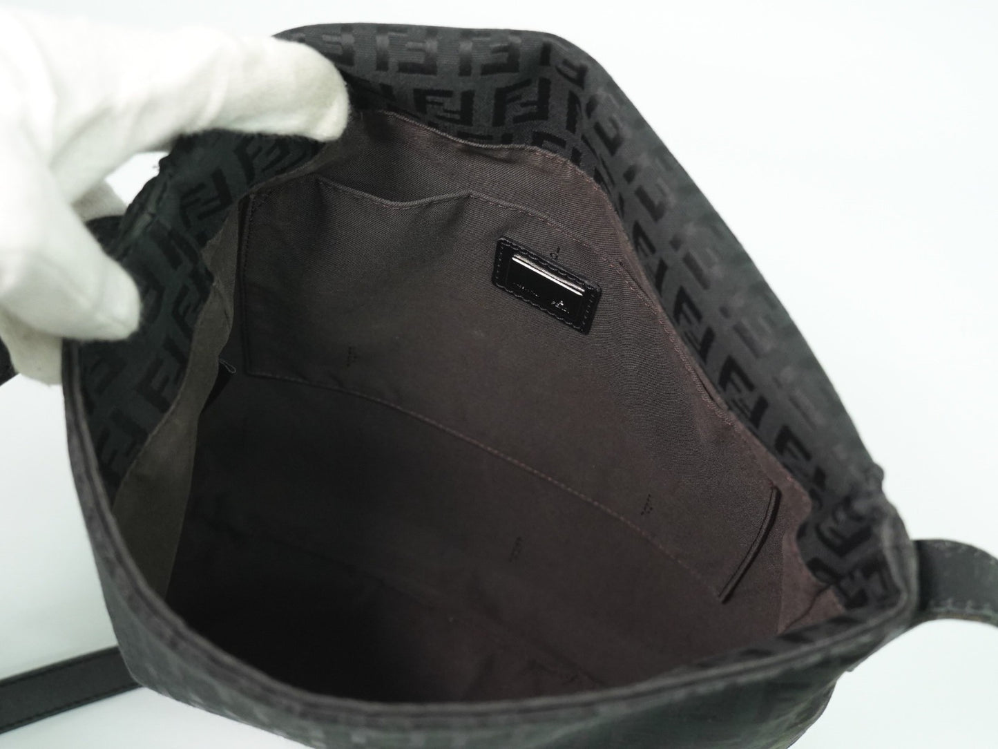 Fendi Vintage Flap Crossbody Bag Zucchino Canvas, BLACK, CANVAS, Shoulder bag