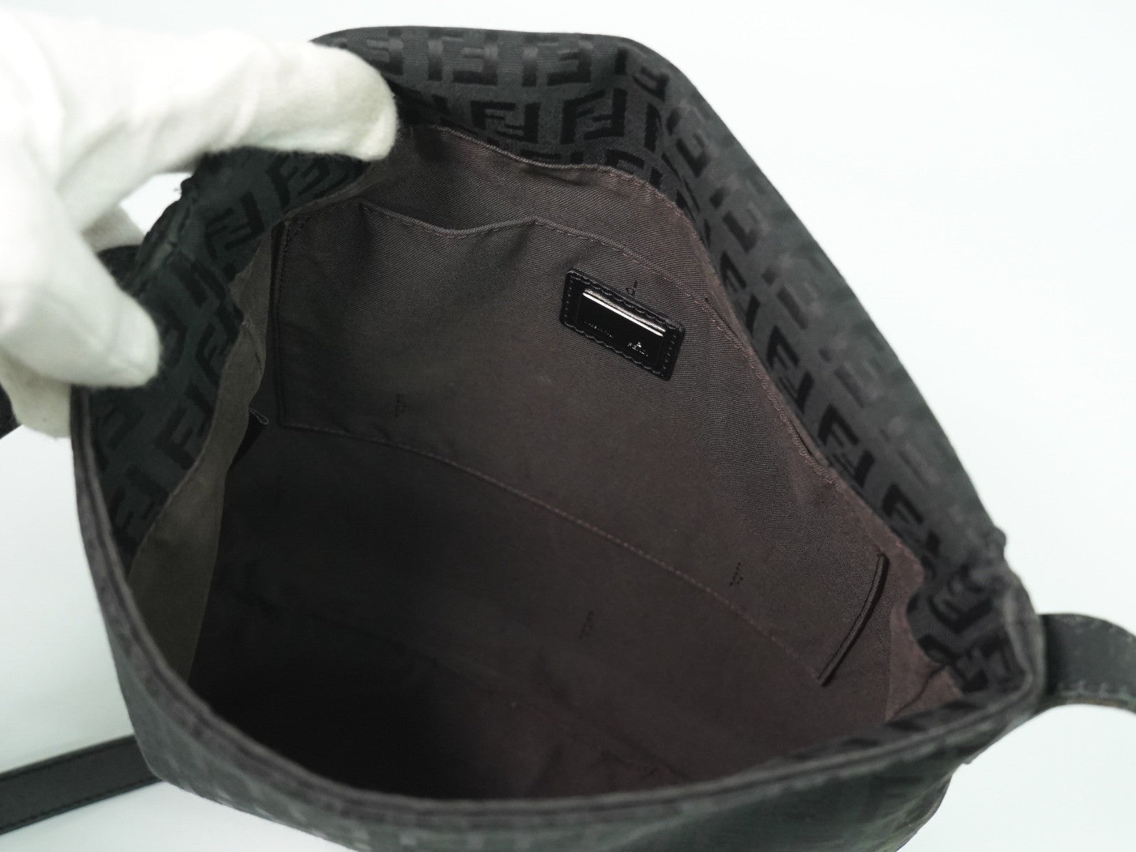 Fendi Vintage Flap Crossbody Bag Zucchino Canvas, BLACK, CANVAS, Shoulder bag