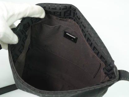 Fendi Vintage Flap Crossbody Bag Zucchino Canvas, BLACK, CANVAS, Shoulder bag