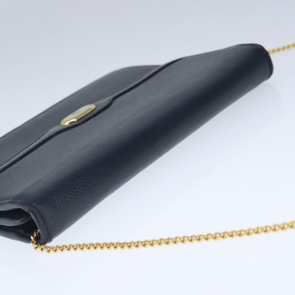 Christian Dior Vintage CD Chain Flap Shoulder Bag Leather, NAVY, LEATHER, Shoulder bag