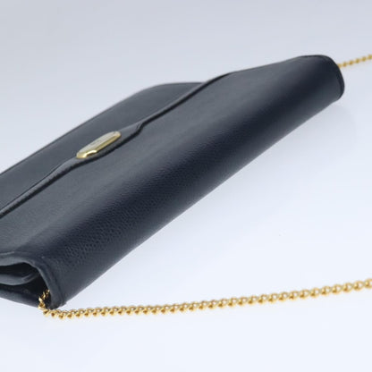 Christian Dior Vintage CD Chain Flap Shoulder Bag Leather, NAVY, LEATHER, Shoulder bag