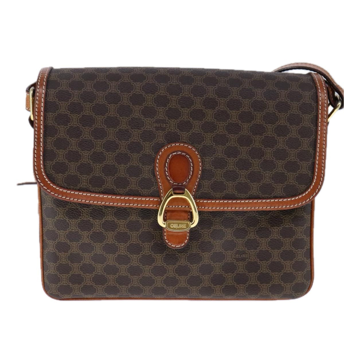 Celine Macadam Shoulder Bag PVC Leather, BROWN, CANVAS, Shoulder bag