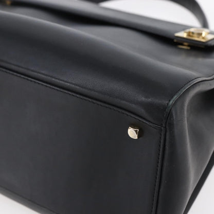 Salvatore Ferragamo Gancini handbag Leather, BLACK, LEATHER, Handbag