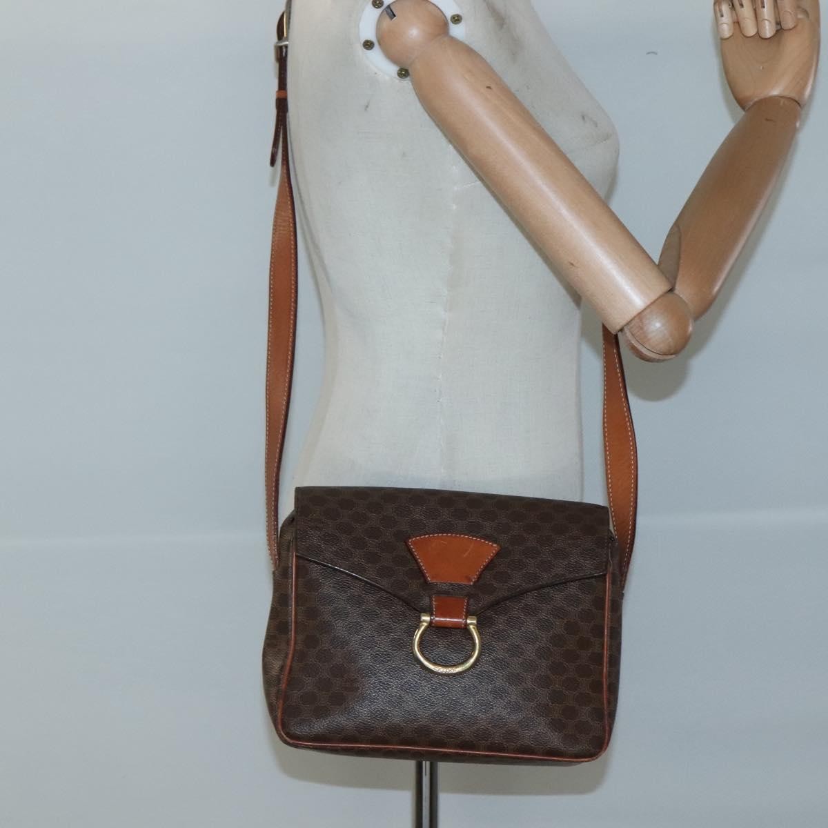 Celine Vintage Macadam Shoulder Bag Canvas and Leather, BROWN, CANVAS, Shoulder bag