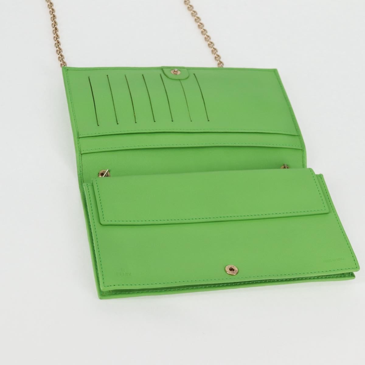 Fendi Wallet on Chain Logo Embossed Leather, GREEN, LEATHER, Wallets