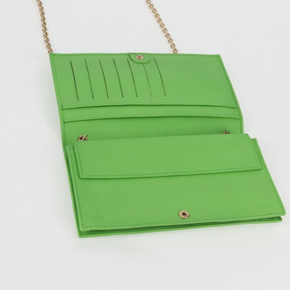 Fendi Wallet on Chain Logo Embossed Leather, GREEN, LEATHER, Wallets