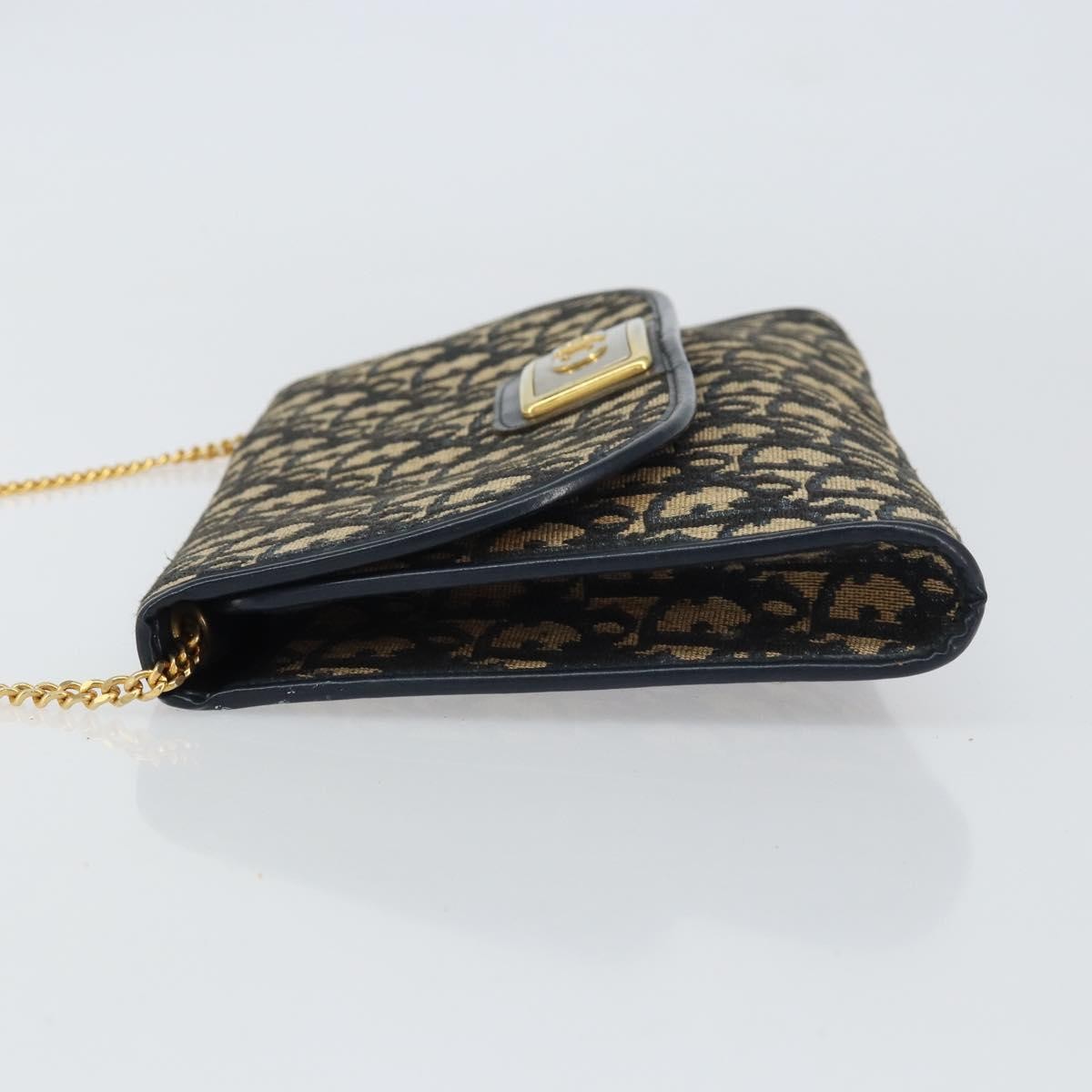 Christian Dior Vintage CD Chain Flap Shoulder Bag Diorissimo Canvas, NAVY, CANVAS, Shoulder bag