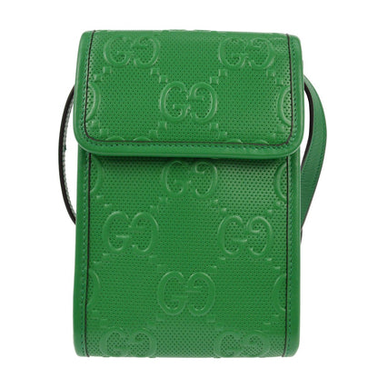 Gucci Flap Crossbody Bag GG Embossed Perforated Leather, GREEN, LEATHER, Clutche & pouche