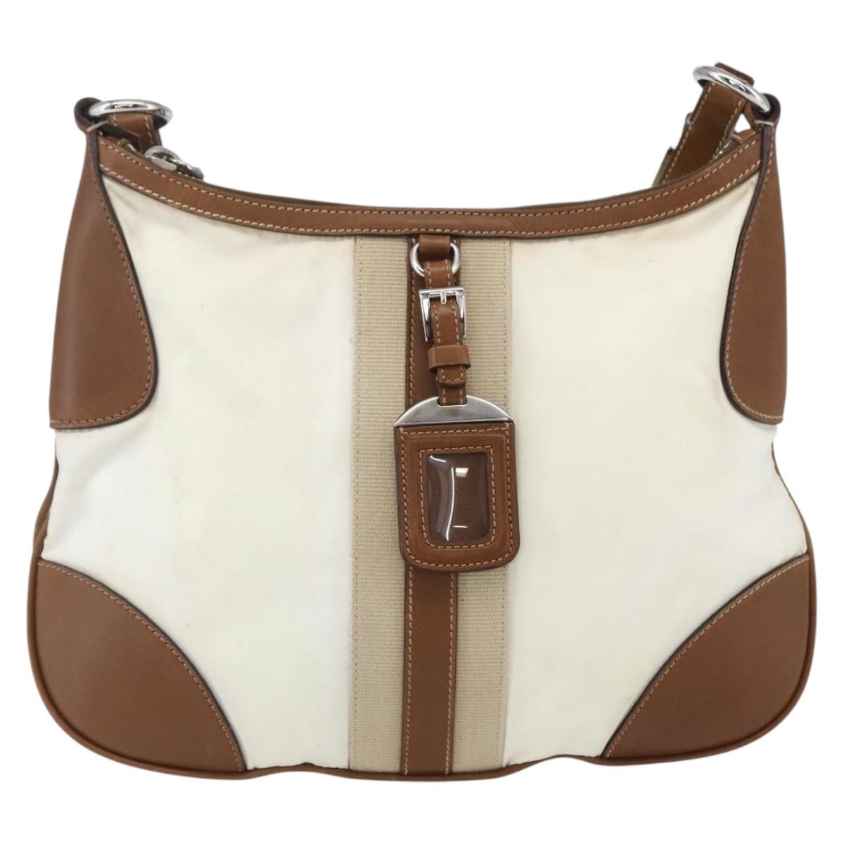 Prada Vintage Shoulder Bag Nylon and Leather, BEIGE, NYLON, Shoulder bag