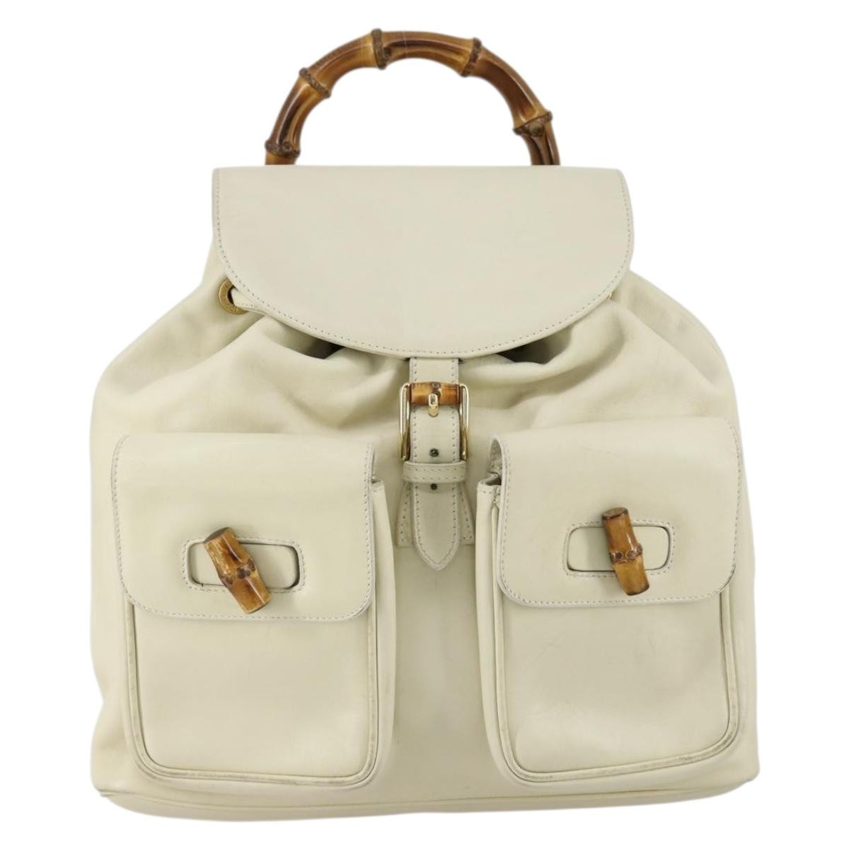 Gucci Vintage Bamboo Backpack Leather, BEIGE, LEATHER, Backpack