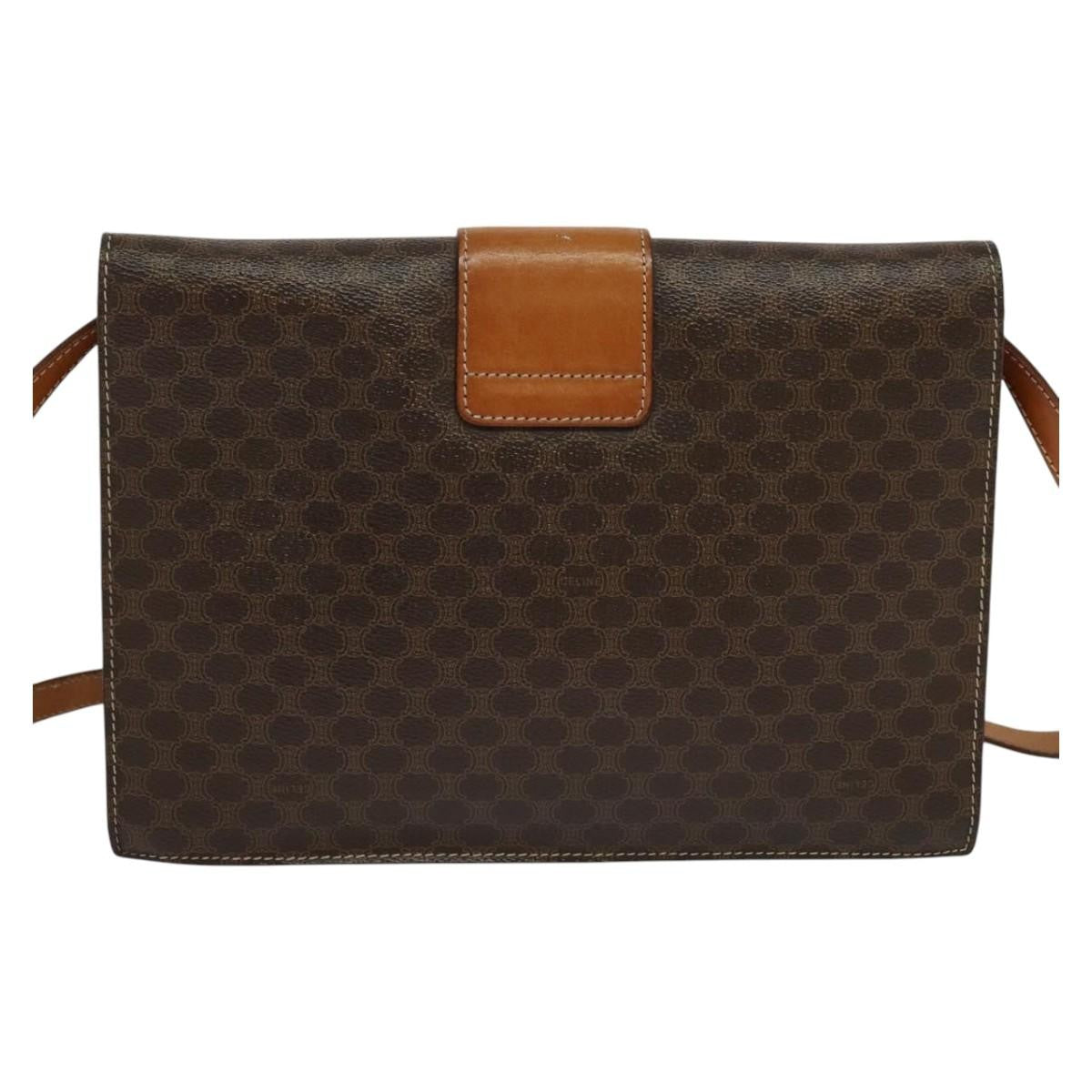 Celine Vintage Macadam Shoulder Bag Canvas and Leather, BROWN, CANVAS, Shoulder bag