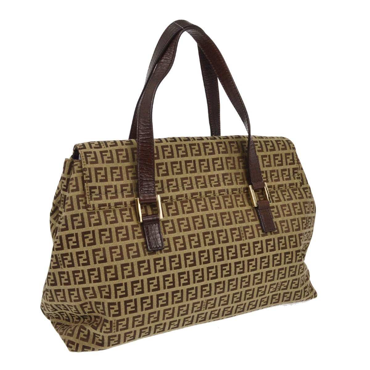 Fendi Vintage Flap Satchel Zucchino Canvas, BROWN, CANVAS, Handbag