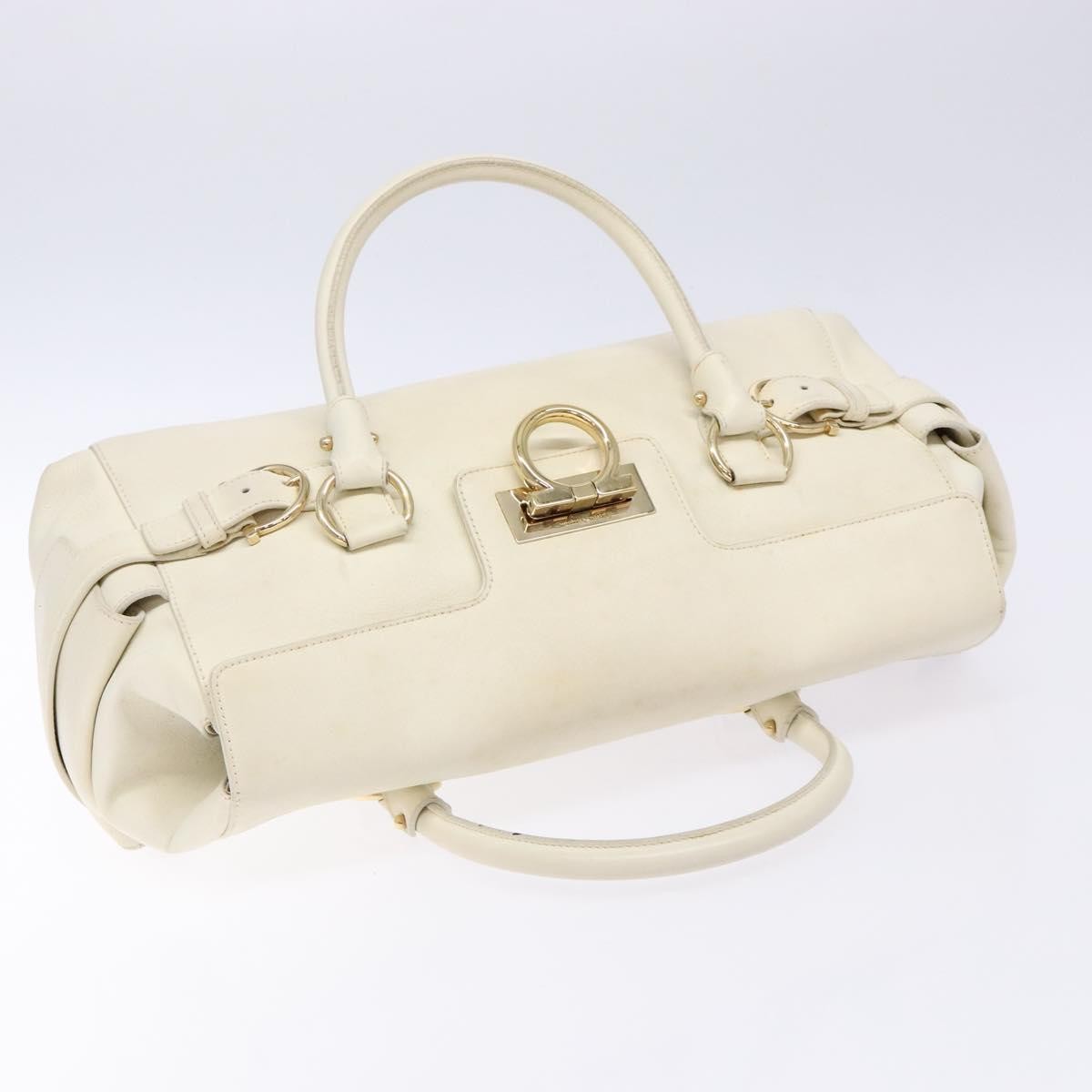 Salvatore Ferragamo Gancini top handle Leather, WHITE, LEATHER, Tote bag