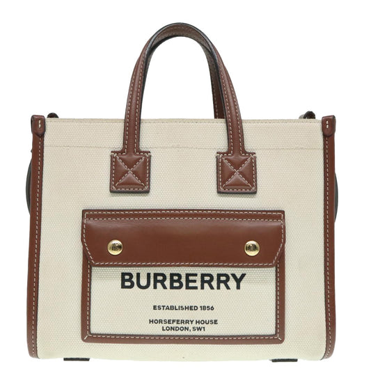 Burberry Freya Shopping Tote Canvas with Leather, ECRU, CANVAS, Handbag